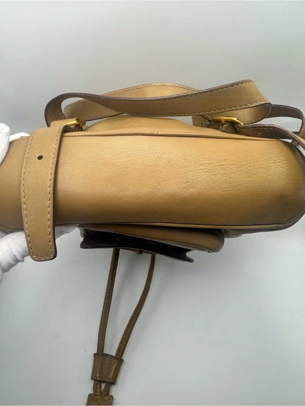 Gucci Tan Vintage Leather Backpack with Bamboo Handle